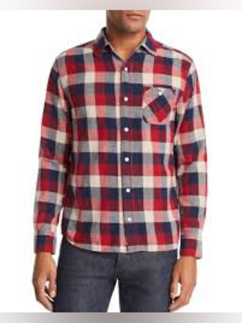 Flag & Anthem Men's Red Navy and Gray Plaid Button-Down Shirt - Picture 1 of 4